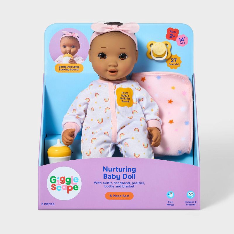 slide 4 of 5, 14" Nurturing Baby Doll - Brown Hair + Brown Eyes - Gigglescape™, 1 ct