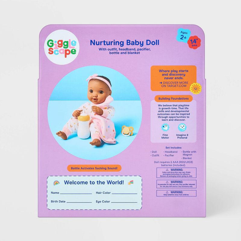slide 5 of 5, 14" Nurturing Baby Doll - Brown Hair + Brown Eyes - Gigglescape™, 1 ct