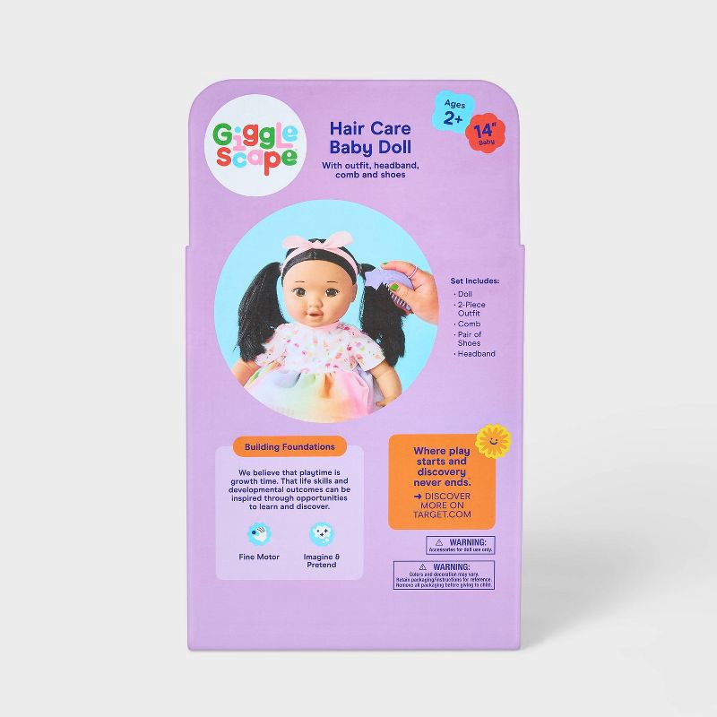 slide 5 of 5, 14" Toddler Baby Doll - Black Hair + Brown Eyes - Gigglescape™, 1 ct