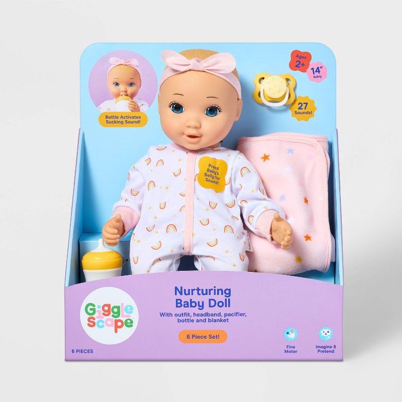 slide 4 of 5, 14" Nurturing Baby Doll - Blonde Hair + Blue Eyes - Gigglescape™, 1 ct