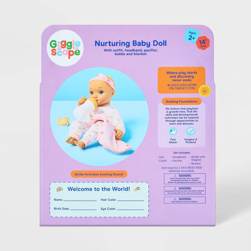 slide 5 of 5, 14" Nurturing Baby Doll - Blonde Hair + Blue Eyes - Gigglescape™, 1 ct