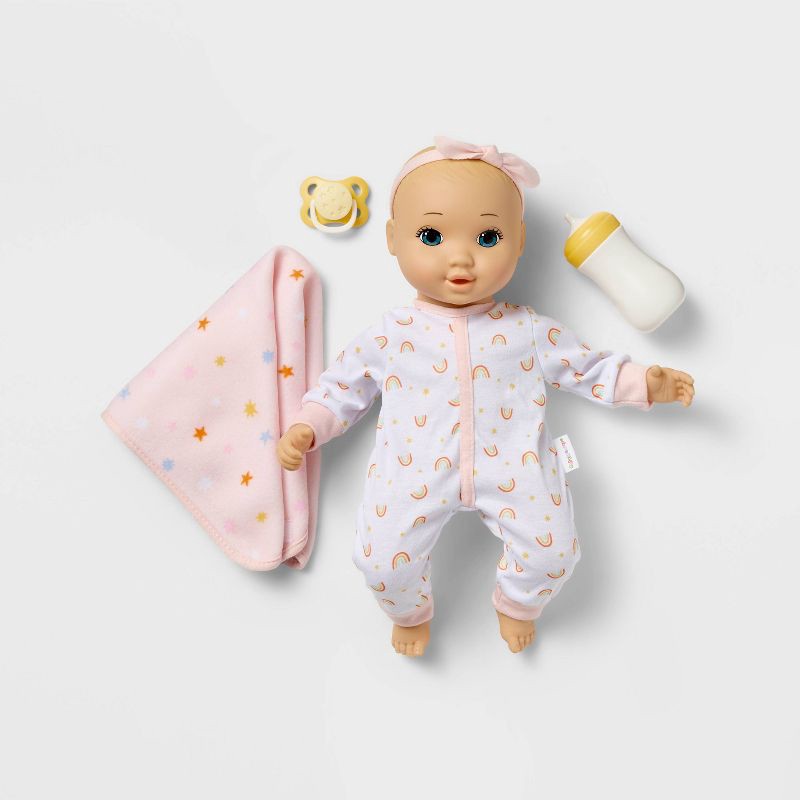 slide 1 of 5, 14" Nurturing Baby Doll - Blonde Hair + Blue Eyes - Gigglescape™, 1 ct