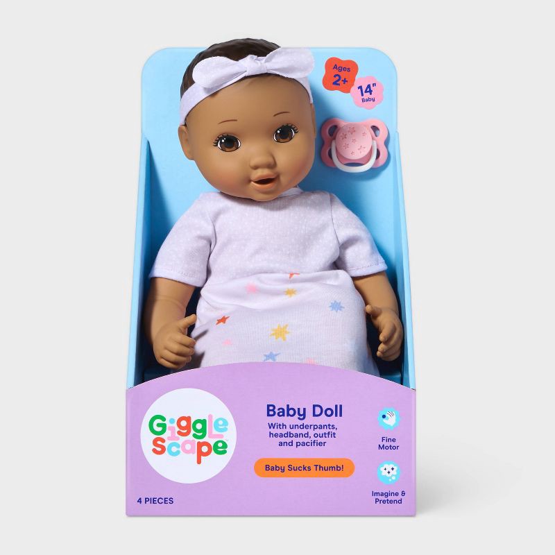 slide 4 of 5, 14" Girl Baby Doll - Brown Hair + Brown Eyes - Gigglescape™, 1 ct