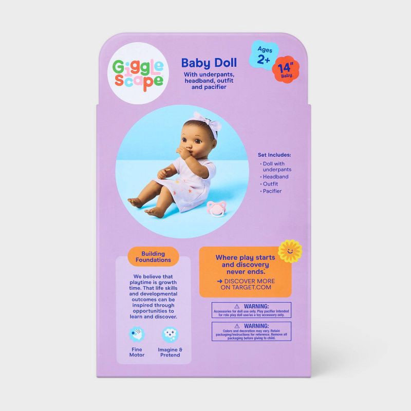 slide 5 of 5, 14" Girl Baby Doll - Brown Hair + Brown Eyes - Gigglescape™, 1 ct