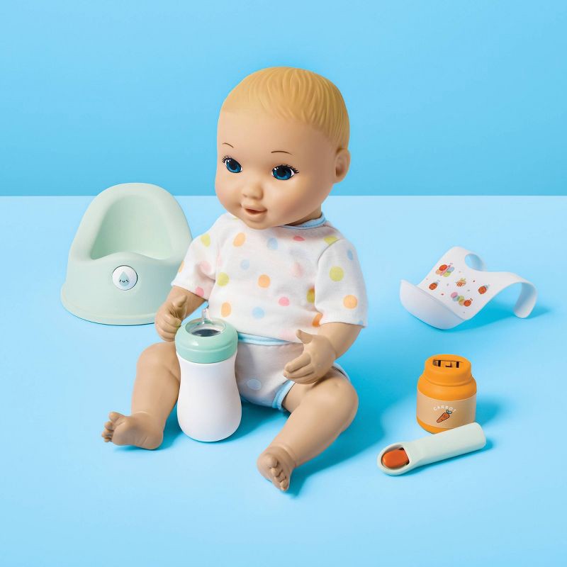 slide 2 of 5, 14" Drink and Wet Baby Doll - Blonde Hair + Blue Eyes - Gigglescape™: Includes Accessories & Potty Chair, 1 ct