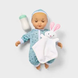 14" Snooze and Snuggle Baby Doll - Blonde Hair + Blue Eyes - Gigglescape™: Includes Plush, Pacifier, Bottle