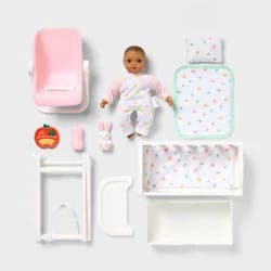 8" Little Baby Doll Set - Brown Hair + Brown Eyes - Gigglescape™