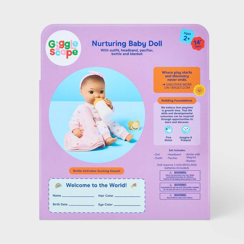 slide 5 of 5, 14" Nurturing Baby Doll - Black Hair + Brown Eyes - Gigglescape™, 1 ct
