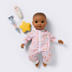 14" Take Care Baby Doll - Dark Brown Hair + Brown Eyes - Gigglescape™: Includes Pretend Medical Accessories
