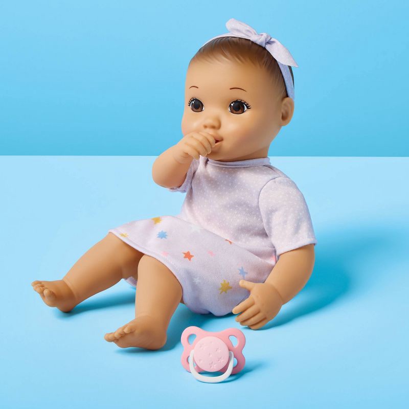 slide 2 of 5, 14" Girl Baby Doll - Light Brown Hair + Brown Eyes - Gigglescape™: Pacifier & Outfit Included, 1 ct