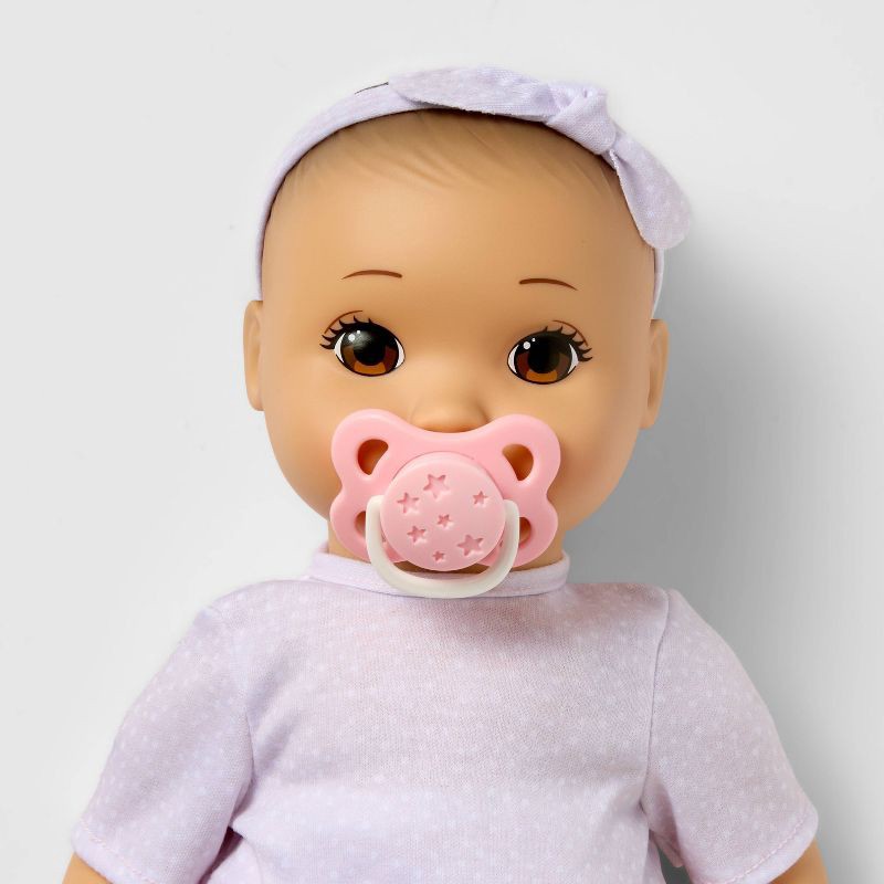 slide 3 of 5, 14" Girl Baby Doll - Light Brown Hair + Brown Eyes - Gigglescape™: Pacifier & Outfit Included, 1 ct