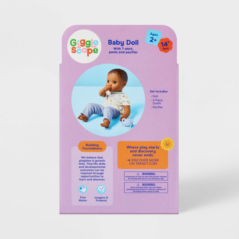 slide 5 of 5, 14" Boy Baby Doll - Dark Brown Hair + Brown Eyes - Gigglescape™, 1 ct