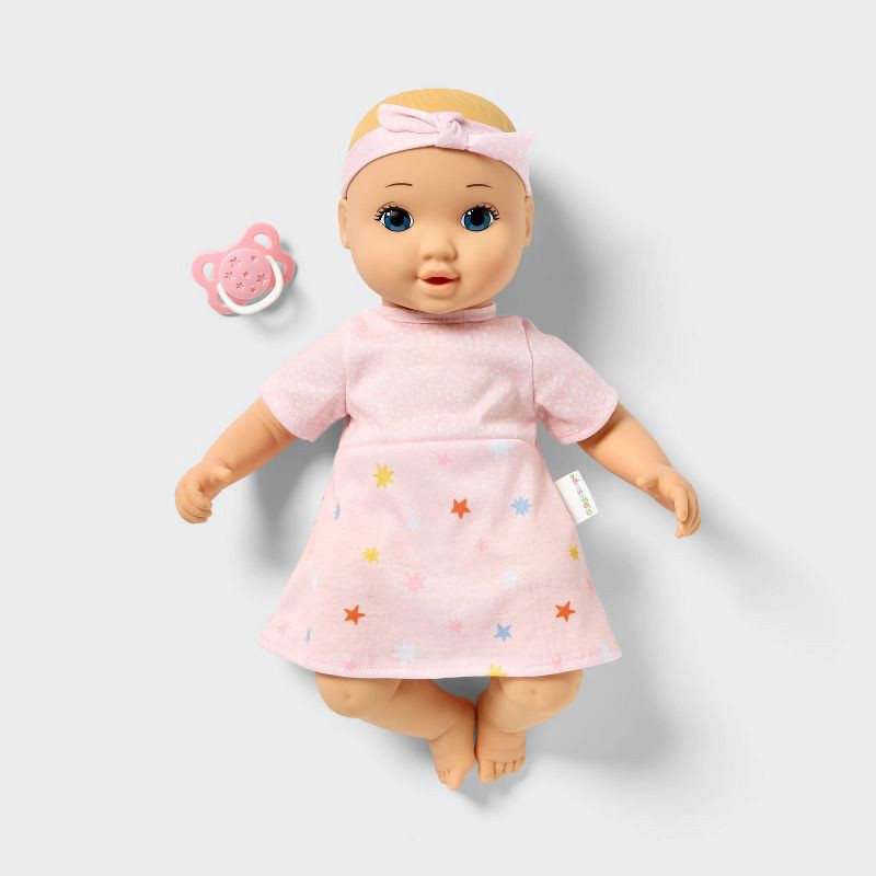 slide 1 of 5, 14" Girl Baby Doll - Blonde Hair + Blue Eyes - Gigglescape™, 1 ct