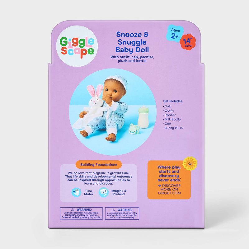 slide 5 of 5, 14" Snooze and Snuggle Baby Doll - Dark Brown Hair + Brown Eyes - Gigglescape™: Curly Hair Includes 6 Pieces, 6 ct