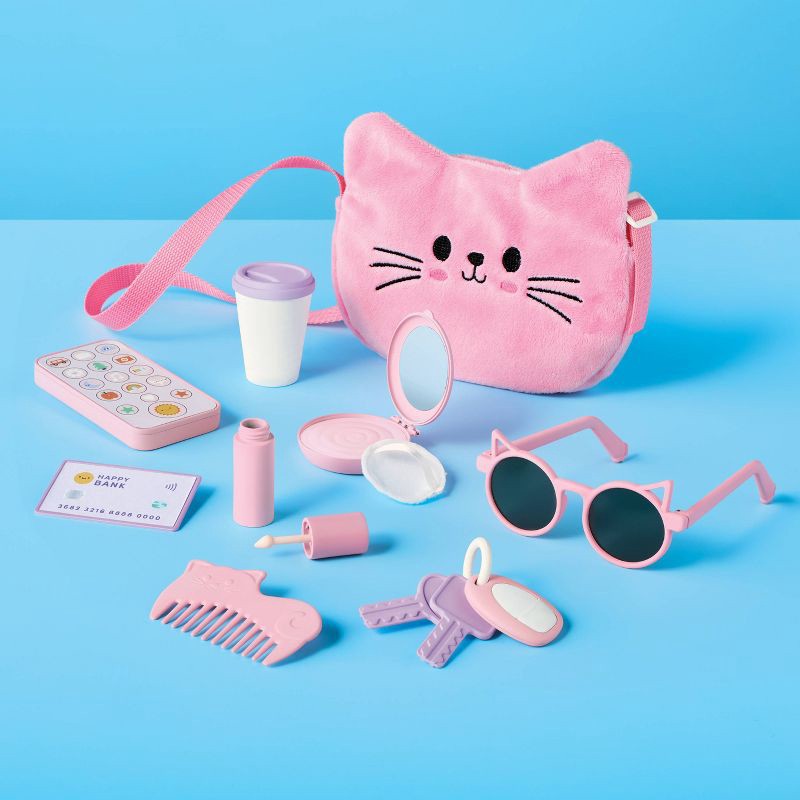 slide 2 of 4, Purse Play Set - Gigglescape™: Fits 14-Inch Dolls, Includes Comb, Lotion, Toy Keys, Sunglasses, and Cell Phone, 1 ct