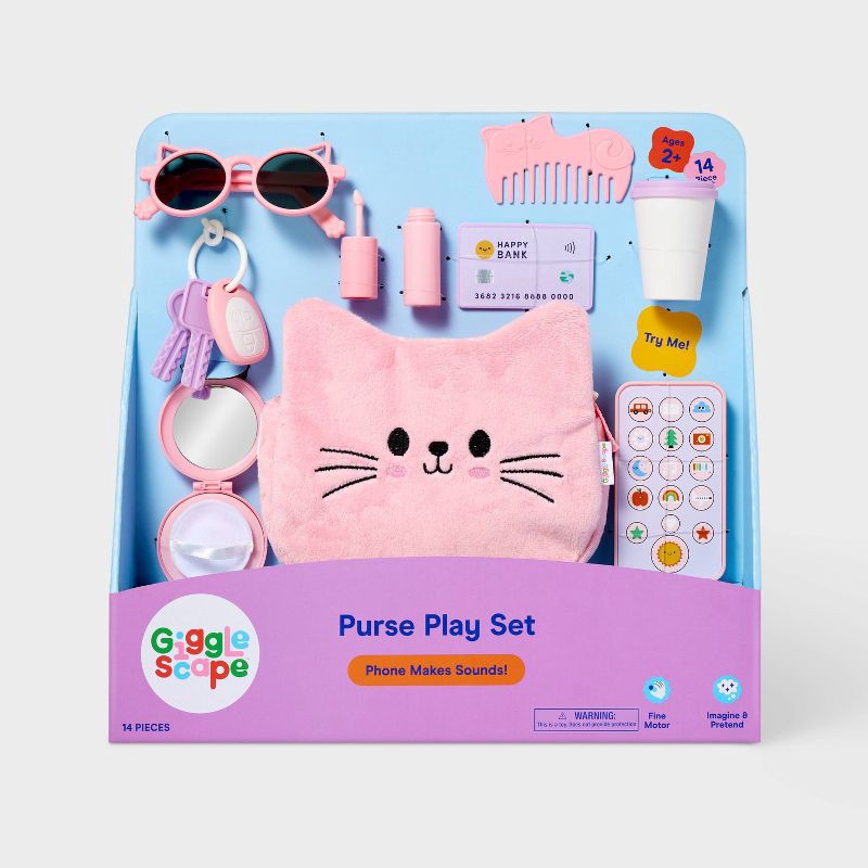 slide 3 of 4, Purse Play Set - Gigglescape™: Fits 14-Inch Dolls, Includes Comb, Lotion, Toy Keys, Sunglasses, and Cell Phone, 1 ct