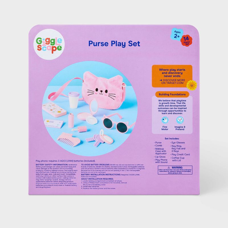 slide 4 of 4, Purse Play Set - Gigglescape™: Fits 14-Inch Dolls, Includes Comb, Lotion, Toy Keys, Sunglasses, and Cell Phone, 1 ct