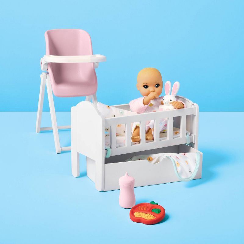 slide 2 of 4, 8" Little Baby Doll Set - Blonde Hair + Blue Eyes - Gigglescape™: Plastic PVC Toy, 10 Pieces, 10 ct