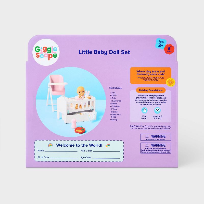 slide 4 of 4, 8" Little Baby Doll Set - Blonde Hair + Blue Eyes - Gigglescape™: Plastic PVC Toy, 10 Pieces, 10 ct