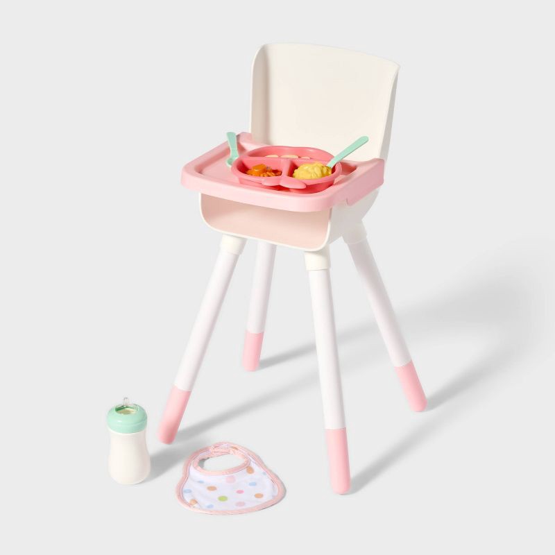slide 1 of 5, High Chair and Feeding Set - Gigglescape™: Baby Doll Accessories with Bib, Play Food, Bottle, and Utensils, 1 ct