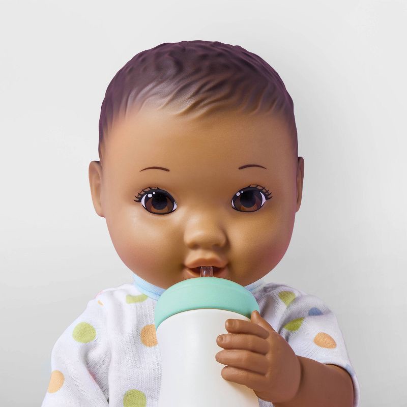 slide 3 of 5, 14" Drink and Wet Baby Doll - Brown Hair + Brown Eyes - Gigglescape™, 1 ct