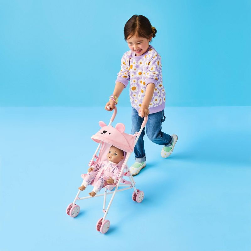 slide 2 of 4, Pink Dot Bear Fold-Up Doll Stroller for 14" - 16" Dolls - Gigglescape™, 1 ct