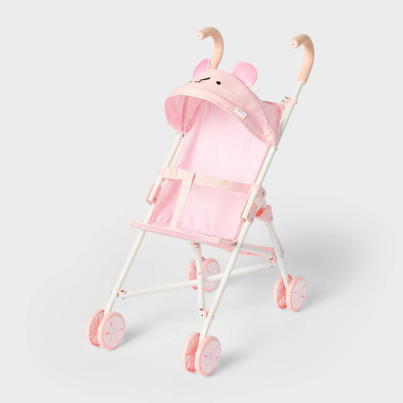 slide 1 of 4, Pink Dot Bear Fold-Up Doll Stroller for 14" - 16" Dolls - Gigglescape™, 1 ct