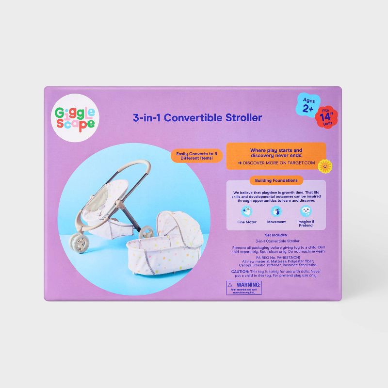 slide 5 of 5, 3 in 1 Convertible Stroller for 14" - 16" Dolls - Gigglescape™: Toy Stroller Baby Doll Accessories, 1 ct