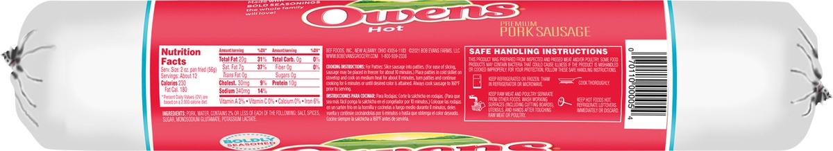 slide 4 of 12, Owens Sausage Hot, 32 oz