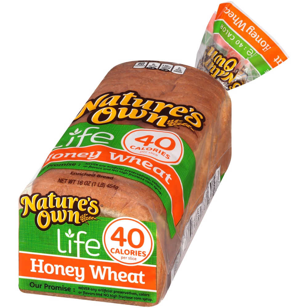 slide 4 of 8, Nature's Own Nature’s Own Life Honey Wheat, 40 Calories per Slice Keto Friendly Sandwich Bread, 16 oz Loaf, 16 oz