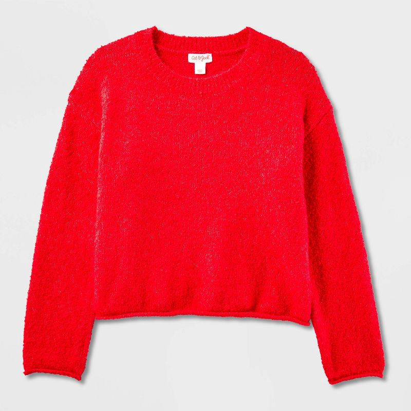 slide 4 of 5, Girls' Pullover Boucle Sweater - Cat & Jack™ Red L, 1 ct