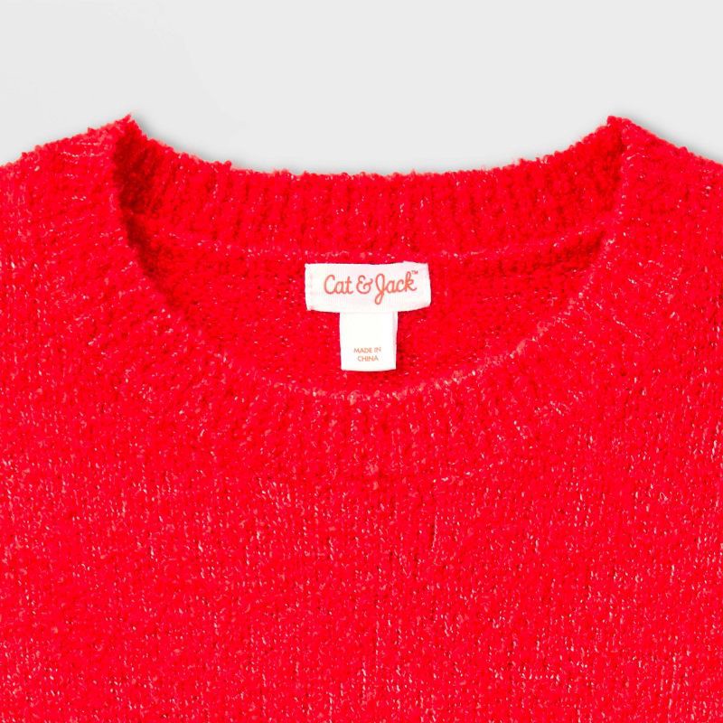 slide 5 of 5, Girls' Pullover Boucle Sweater - Cat & Jack™ Red L, 1 ct