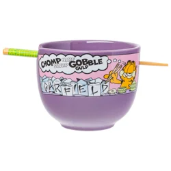 Silver Buffalo Garfield Eating Takeout 20 oz Ceramic Ramen Bowl with Chopsticks