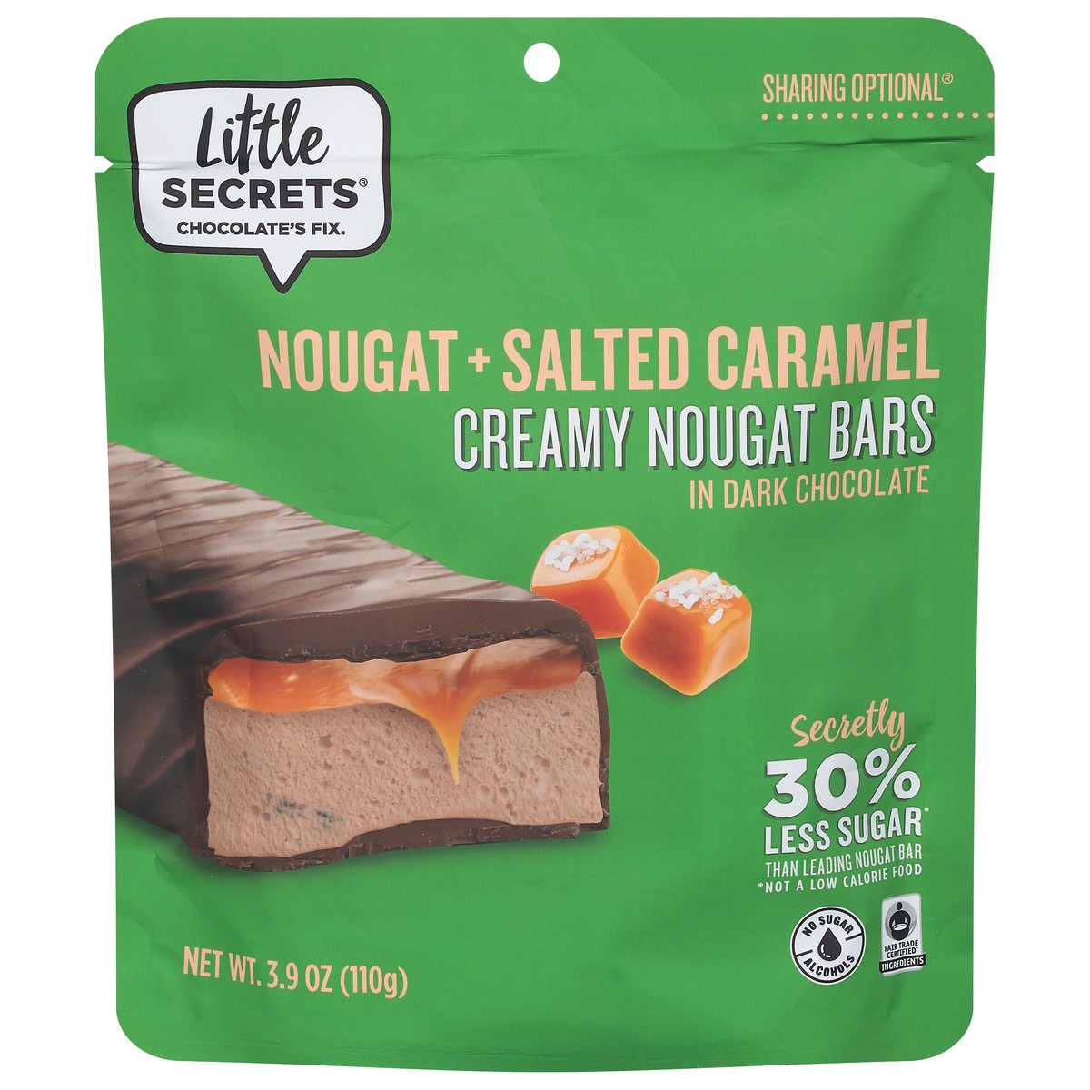 slide 1 of 9, Little Secrets Creamy Nougat + Salted Caramel Nougat Bars in Dark Chocolate 3.9 oz, 3.9 oz