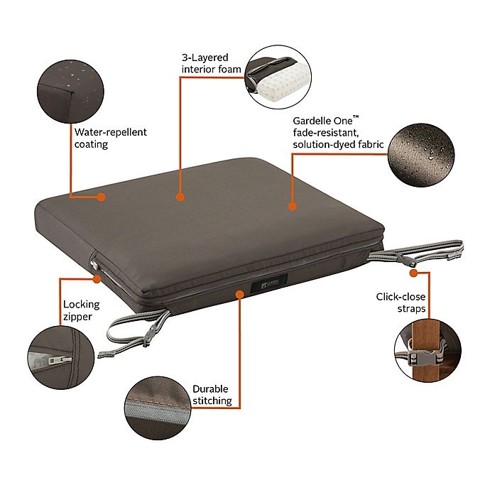 slide 9 of 18, Classic Accessories Ravenna Rectangle Patio Seat Cushion Slip Cover and Foam - Taupe, 1 ct