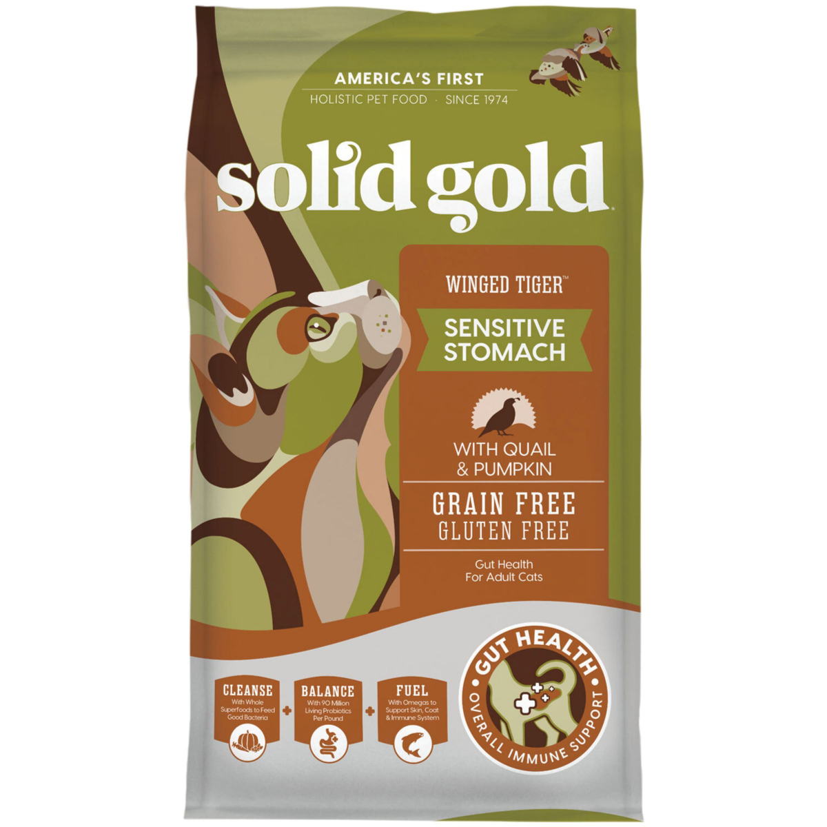 slide 1 of 5, Solid Gold Winged Tiger Quail & Pumpkin Adult Dry Cat Food, 6 lb