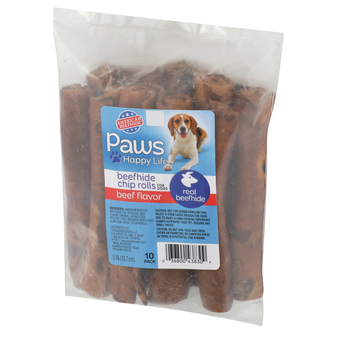 slide 3 of 8, Paws Happy Life Beef Flavor Beefhide Chip Rolls For Dogs, 10 ct