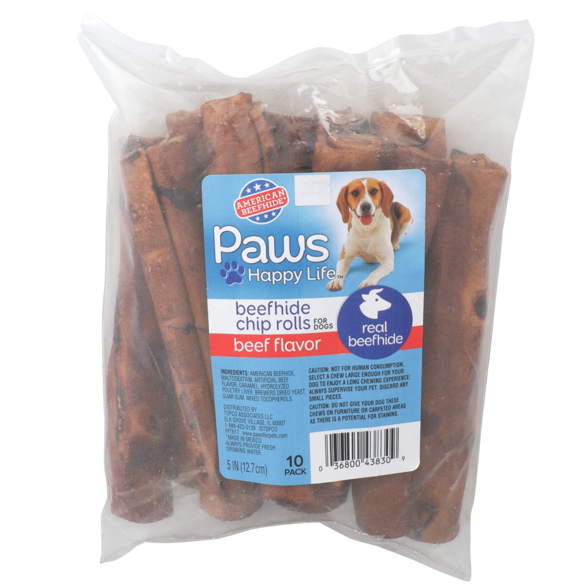slide 7 of 8, Paws Happy Life Beef Flavor Beefhide Chip Rolls For Dogs, 10 ct