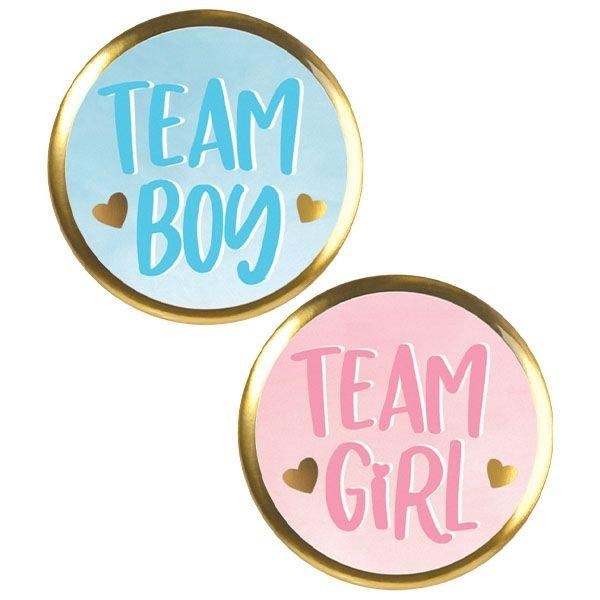 slide 1 of 1, Party City Gender Reveal Team Buttons, 10 ct