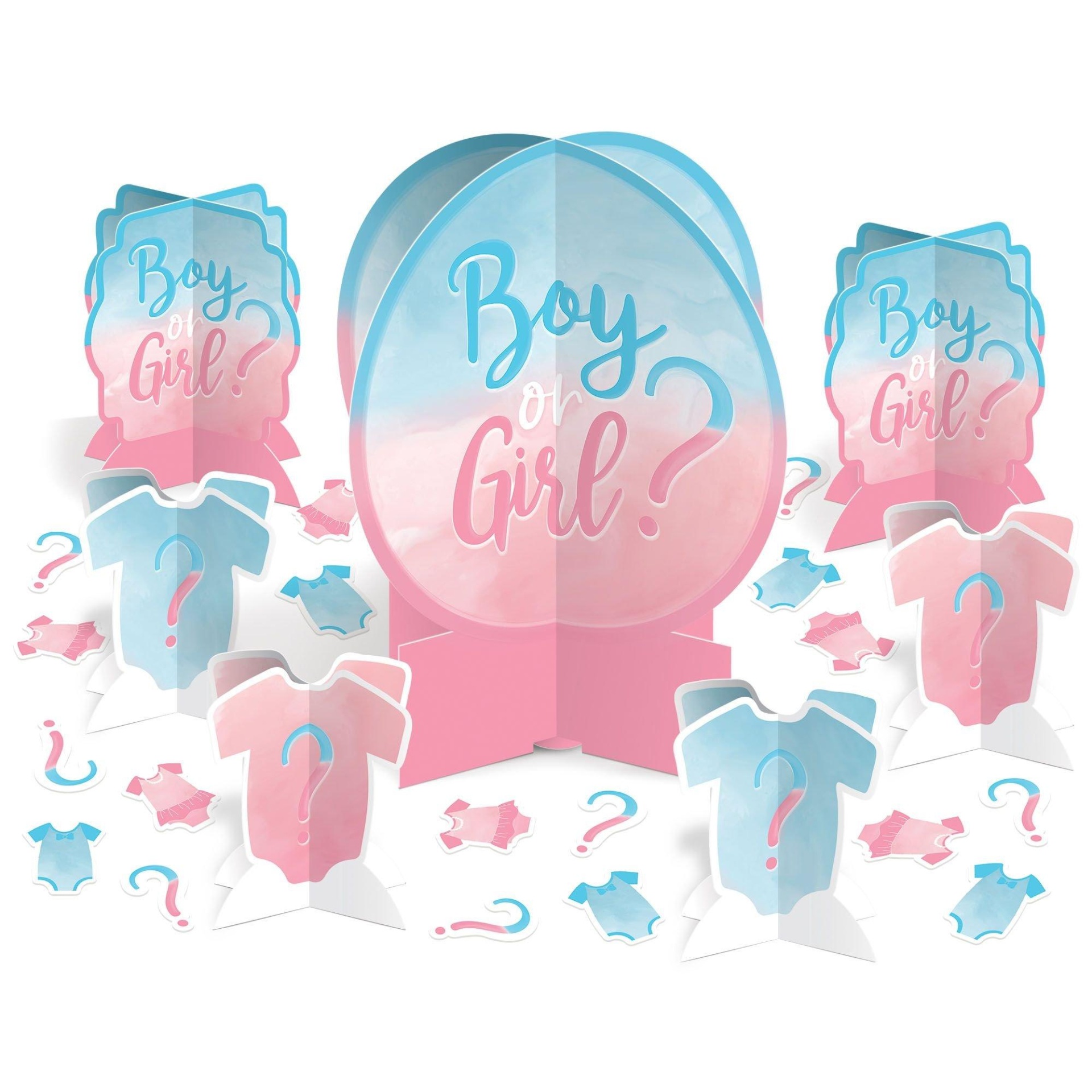 slide 1 of 1, Party City Boy or Girl? Cardstock Table Decorating Kit The Big Reveal, 27 ct
