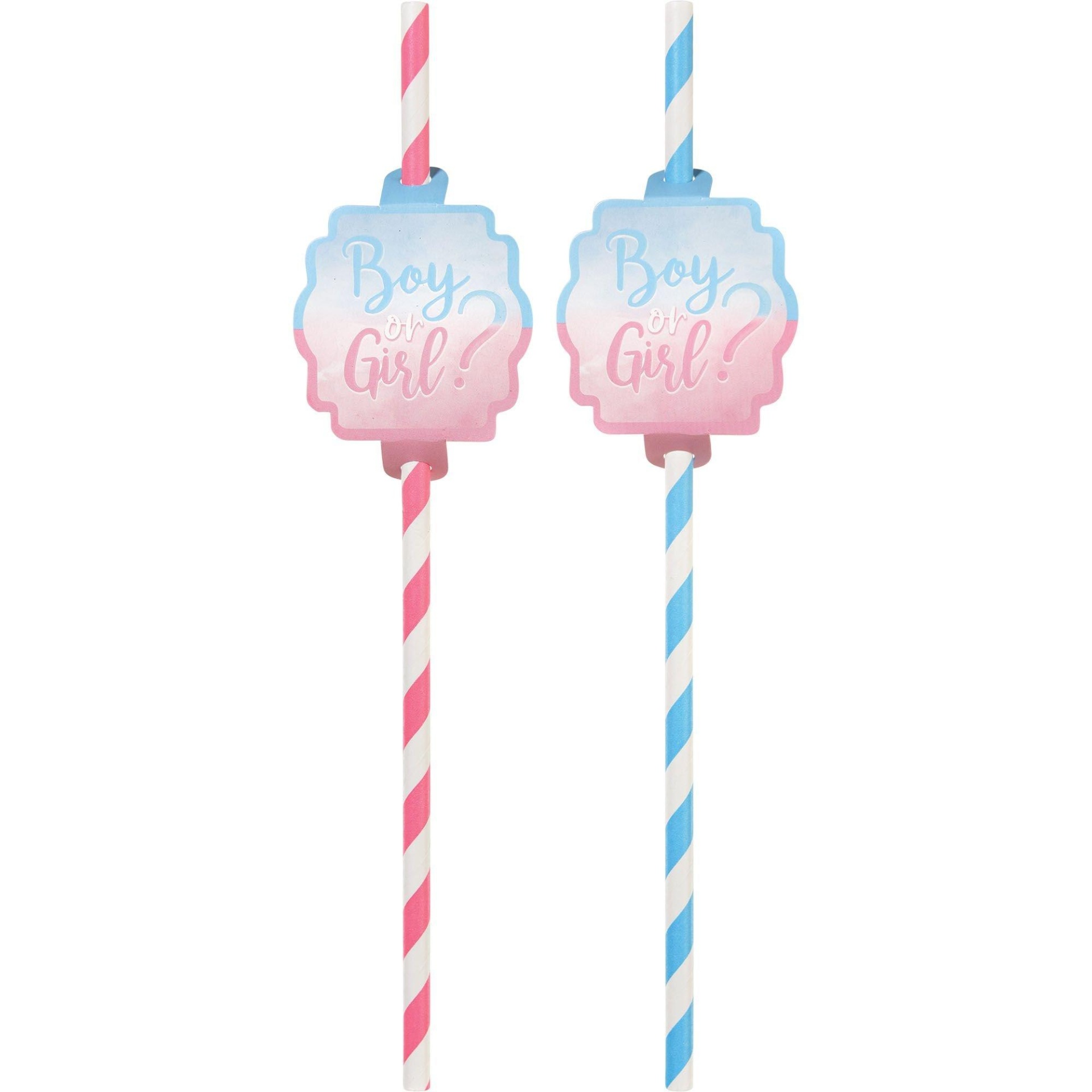 slide 1 of 1, Party City Boy or Girl? Blue & Pink Striped Paper Straws The Big Reveal, 12 ct