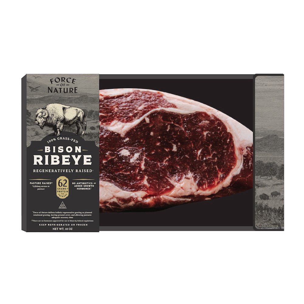 slide 1 of 1, Force of Nature Fresh Grass Fed Bison Ribeye Steak, 10 oz