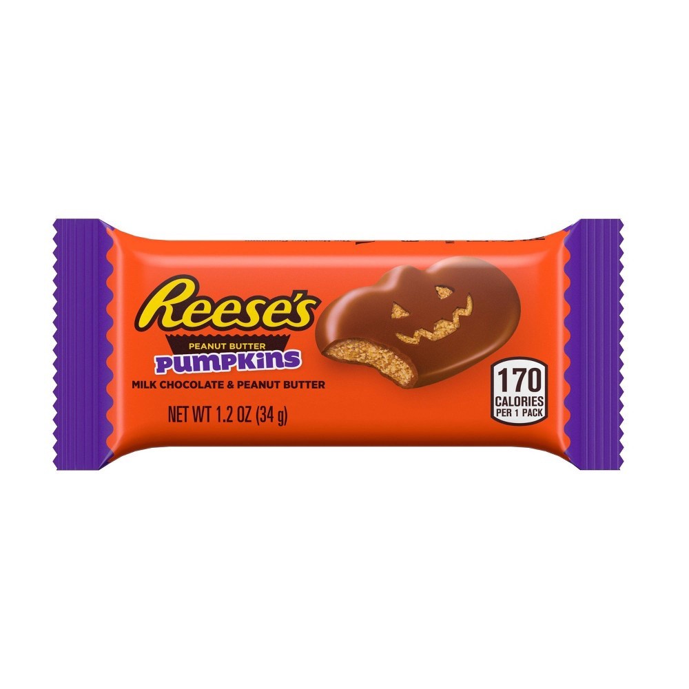 slide 7 of 7, REESE'S Milk Chocolate Peanut Butter Pumpkins, Halloween Candy Packs, 1.2 oz (6 Count), 6 ct