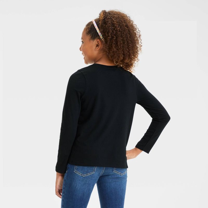 slide 2 of 3, Girls' Long Sleeve T-Shirt - Cat & Jack™ Black L, 1 ct