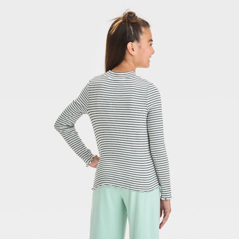 slide 2 of 3, Girls' Long Sleeve Rib Striped T-Shirt - Cat & Jack™ Cream M, 1 ct