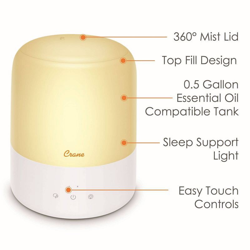 slide 6 of 8, Crane 3-in-1 Cool Mist Humidifier with Essential Oil Diffuser and Sleep Support Night Light - 0.5gal, 1/2 gal