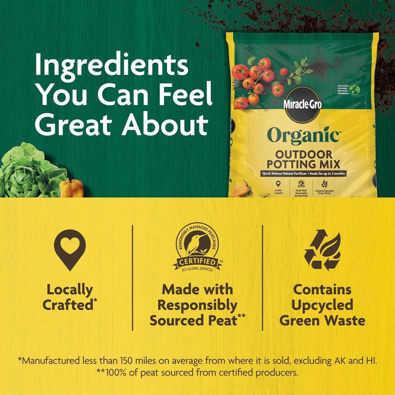 slide 5 of 10, Miracle-Gro Organic Outdoor Mix 3lbs Potting Soil, 3 lb