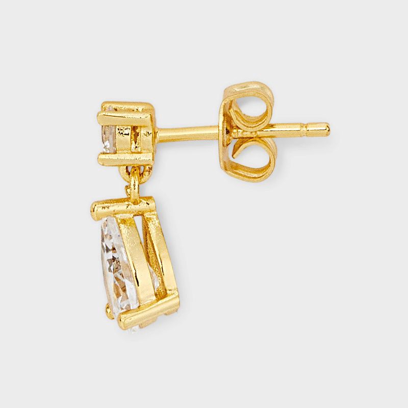 slide 2 of 2, 14k Gold Plated Cubic Zirconia Teardrop and Dangle Stud Earring Set 2pc - A New Day™ Gold: Brass, Nickel-Free, Post Closure, 2 ct