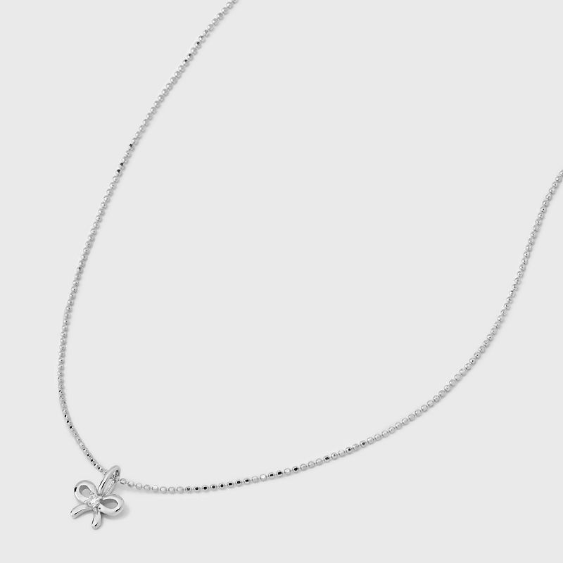 slide 4 of 4, Sterling Silver Polished Bow with Center Cubic Zirconia Pendant Necklace - A New Day™ Silver: Ball Chain, Spring Ring Clasp, 19.4" Length, 1 ct