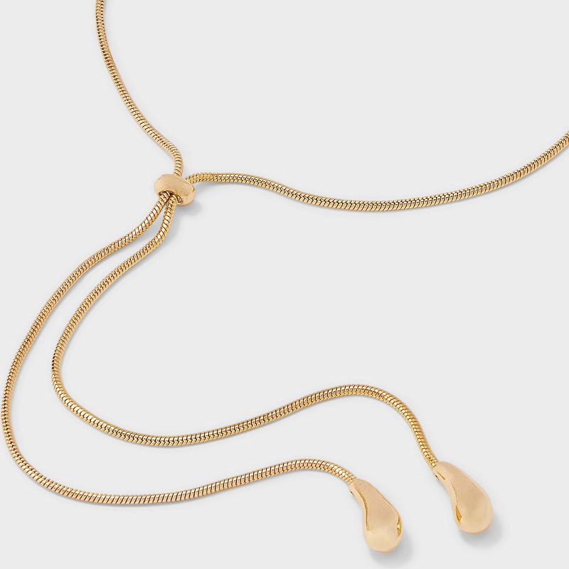 slide 4 of 4, Teardrop Bean Adjustable Necklace - A New Day™ Gold: Lobster Claw Clasp, Nickel-Free Metal, 32" Length, 1 ct